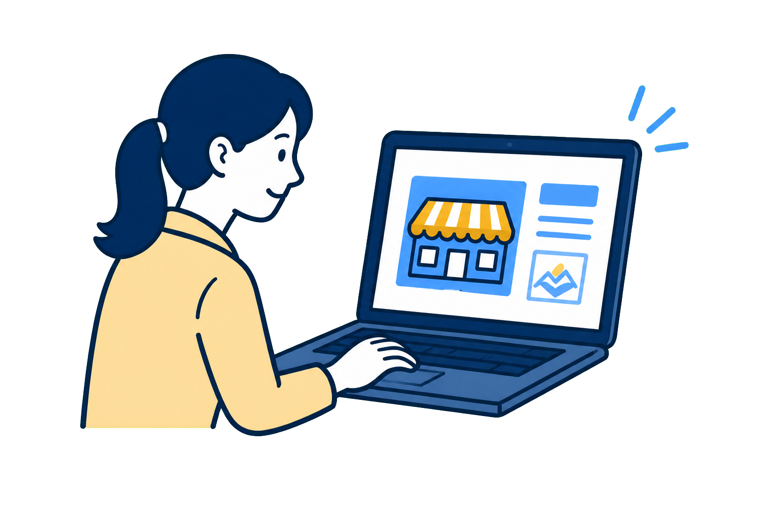 店舗ページの掲載準備を進めるイラスト