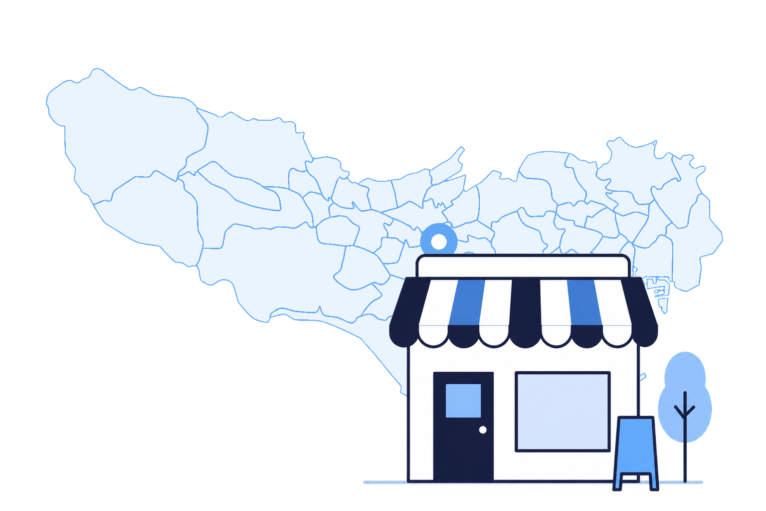 地域検索でお店が見つかるイラスト