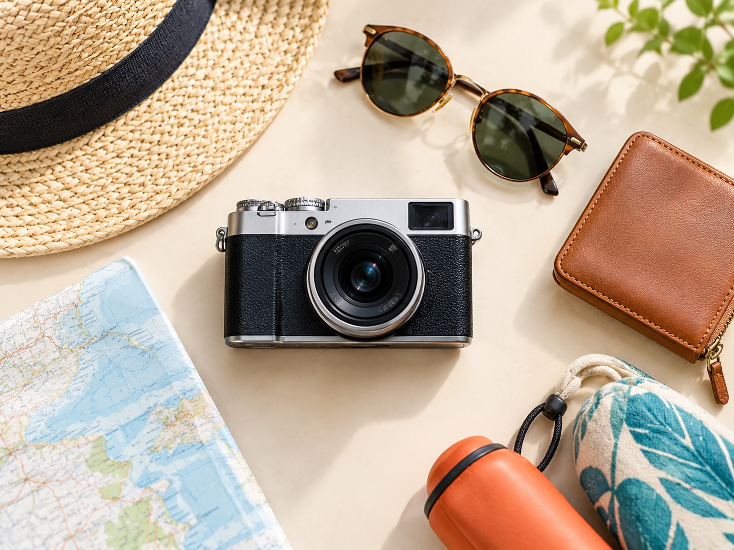 カメラと海外地図などの旅行用品