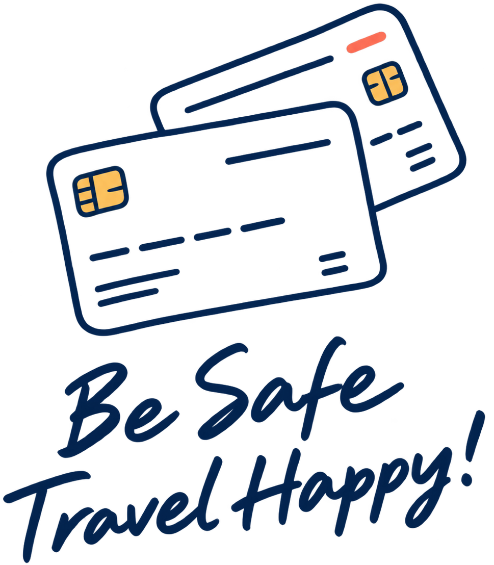 2枚のカードと『Be Safe Travel Happy!』の手書きメッセージ
